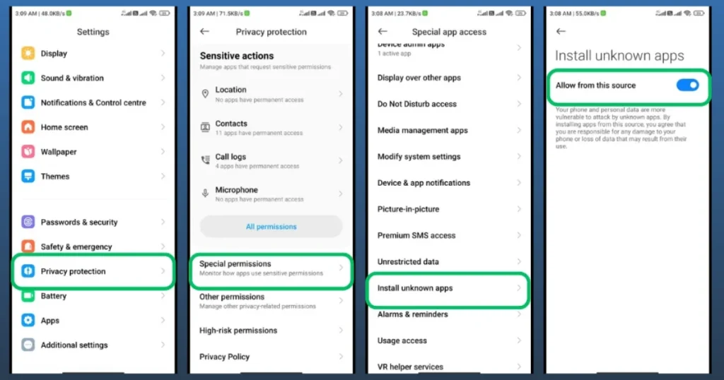 Allow unknown sources screen shots