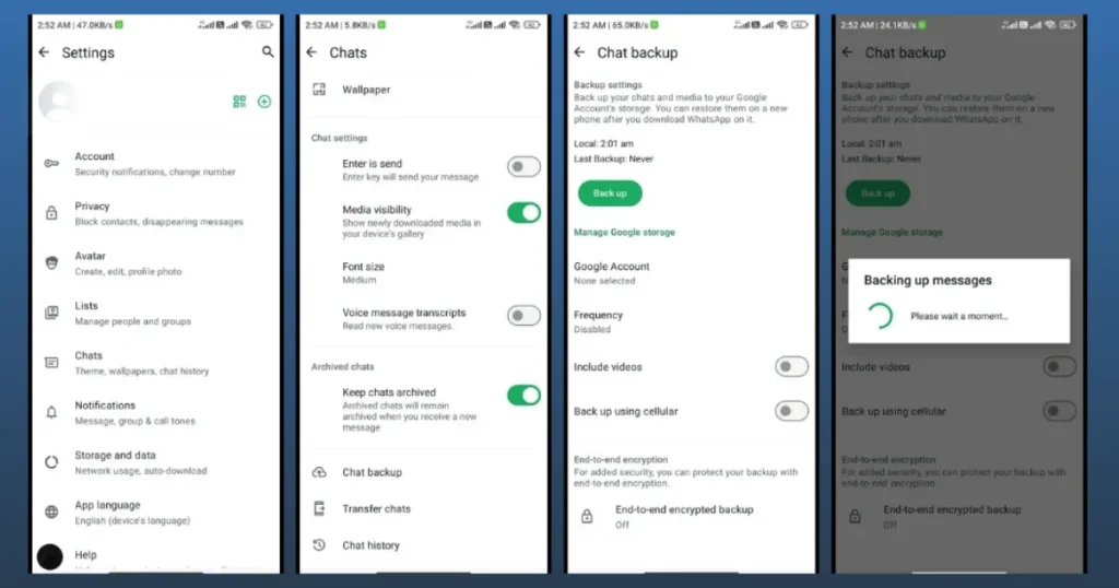 Backup screen shots of YOWhatsApp