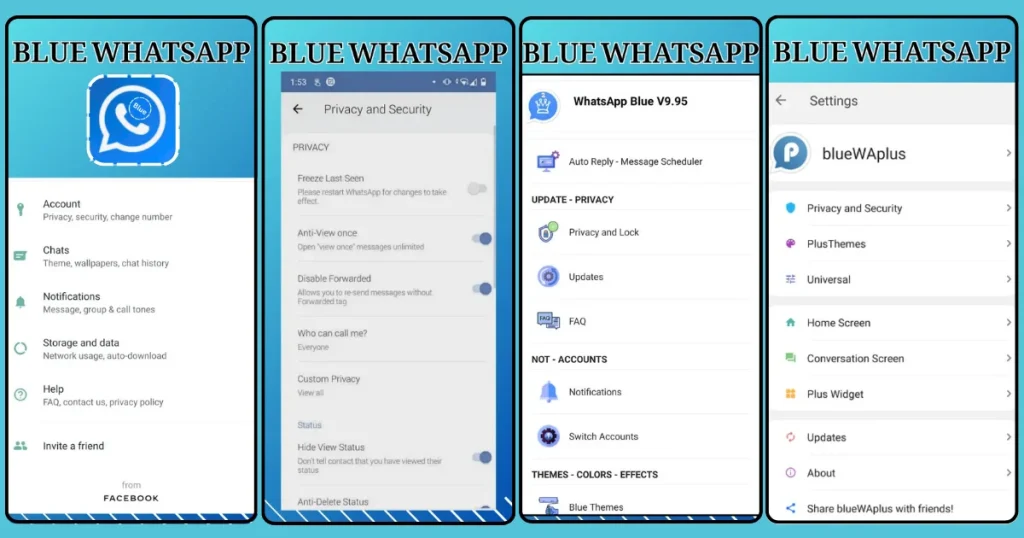 Blue WhatsApp Plus screen shots
