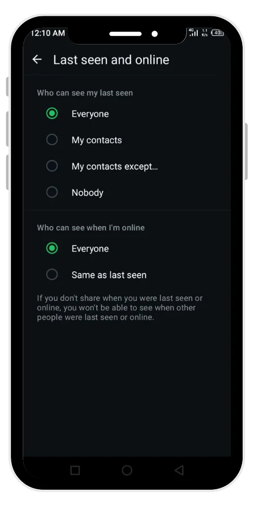 Hide last seen and online status