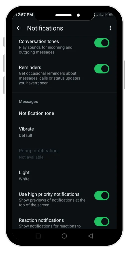 Notifications settings