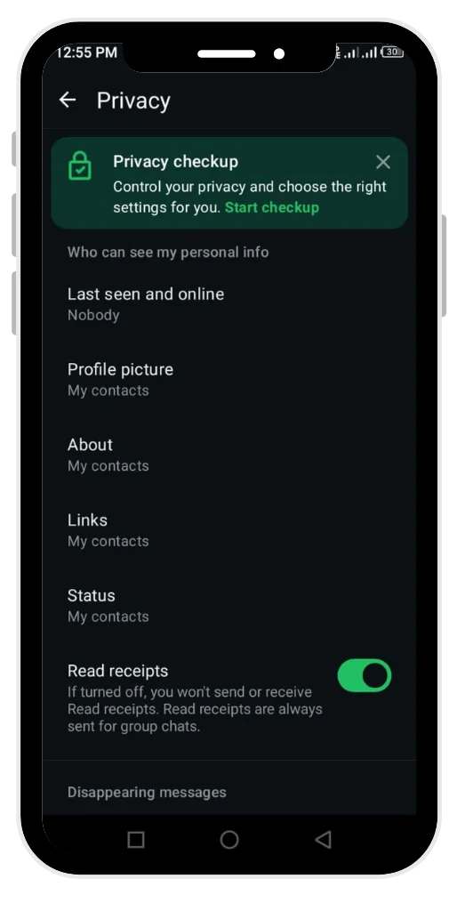 Privacy menu